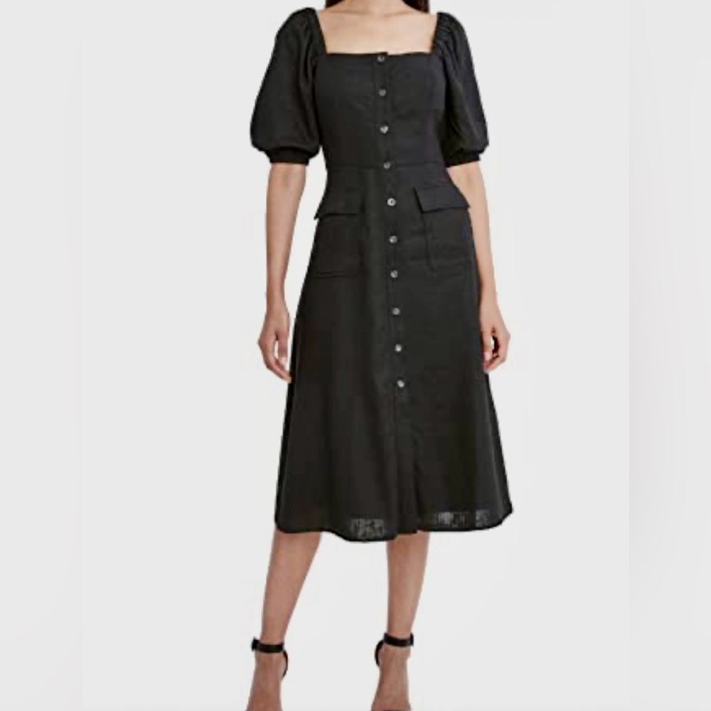 BCBGMaxAzria-Black Midi Dress with Puff Sleeves